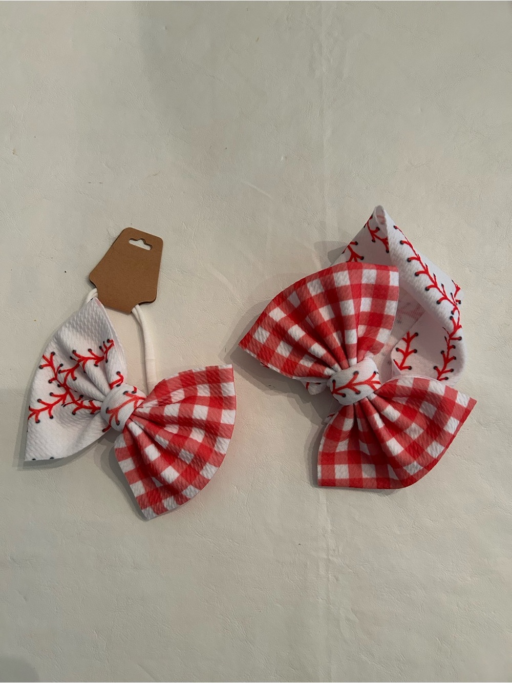 Baseball Red Gingham Headband Hair Bows